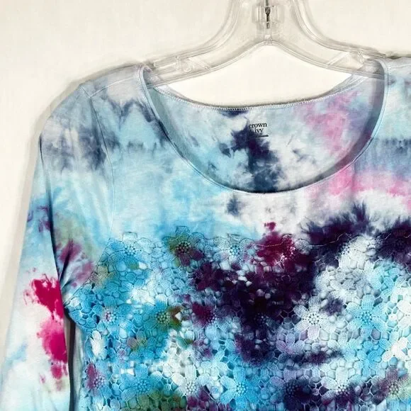 Crown‎ Ivy Small Top Garden Glow Tie Dye Handmade Blue Purple Pink Lace 1521 - Picture 3 of 12
